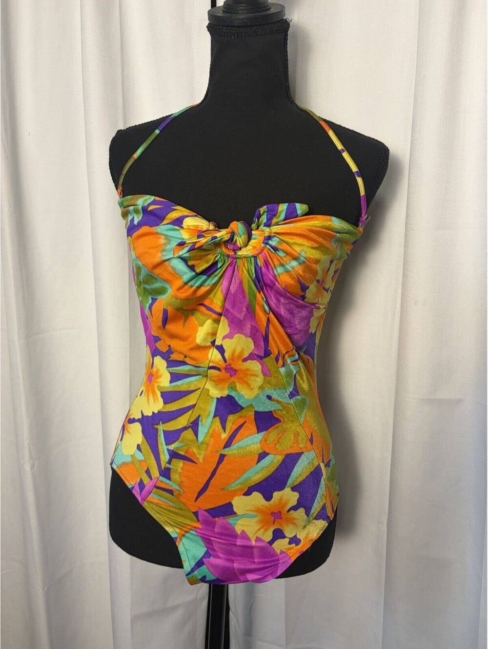 Vintage 80’s Oscar de la Renta Floral Tropical One Piece Swim Set Size M - Picture 5 of 9